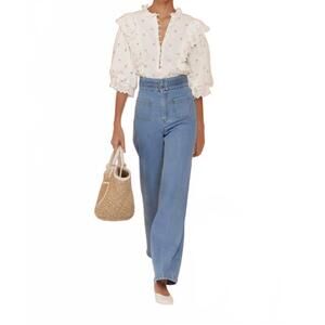 NEW MAGALI PASCAL florence woven cotton blouse in agassiz-white